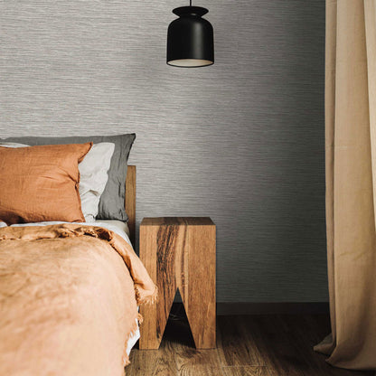 Fine Horizontal Sisal and Viscose Rayon Grasscloth Wallpaper - Light Natural and Black