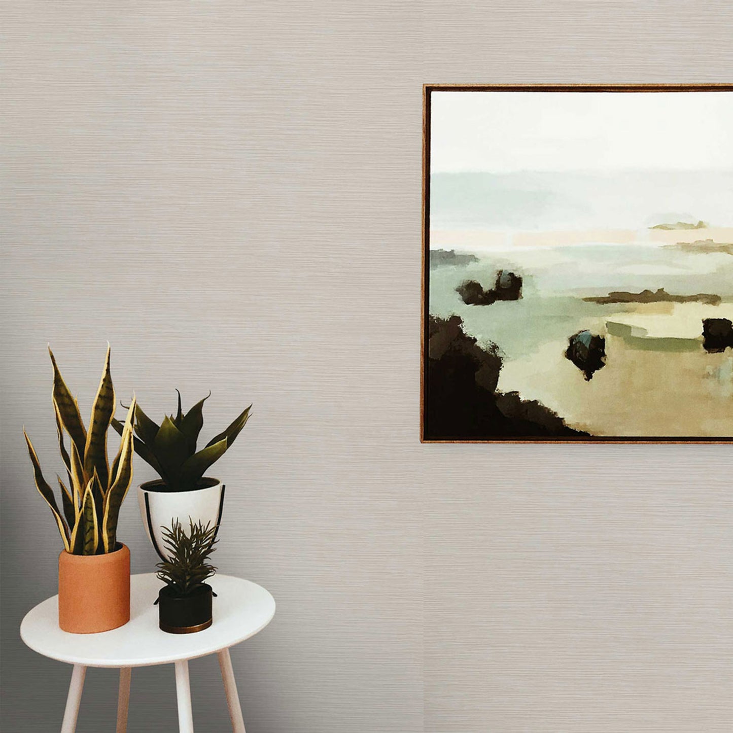 Fine Horizontal Sisal and Viscose Rayon Grasscloth Wallpaper - Light Natural and Taupe
