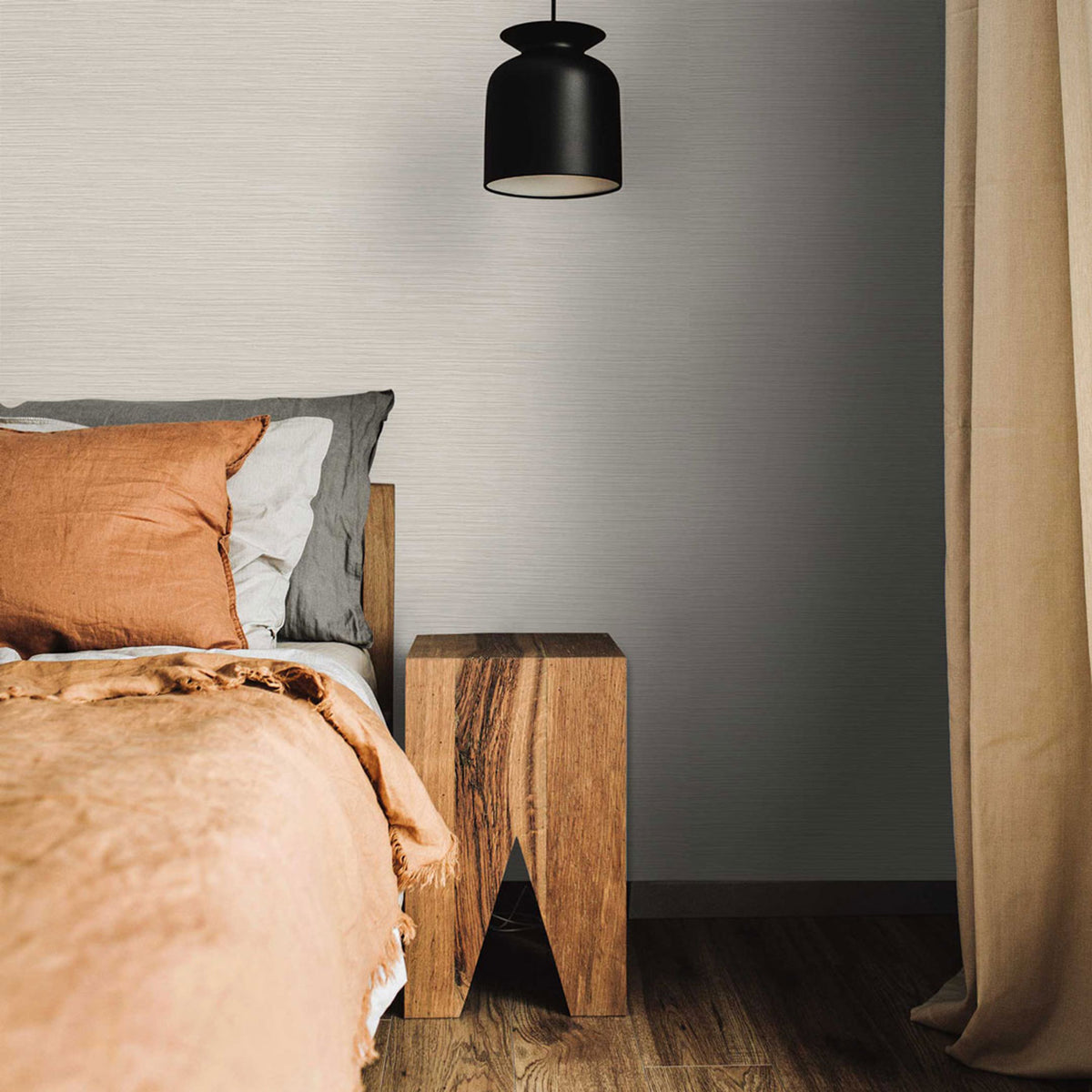 Fine Horizontal Sisal and Viscose Rayon Grasscloth Wallpaper - Light Natural and Taupe