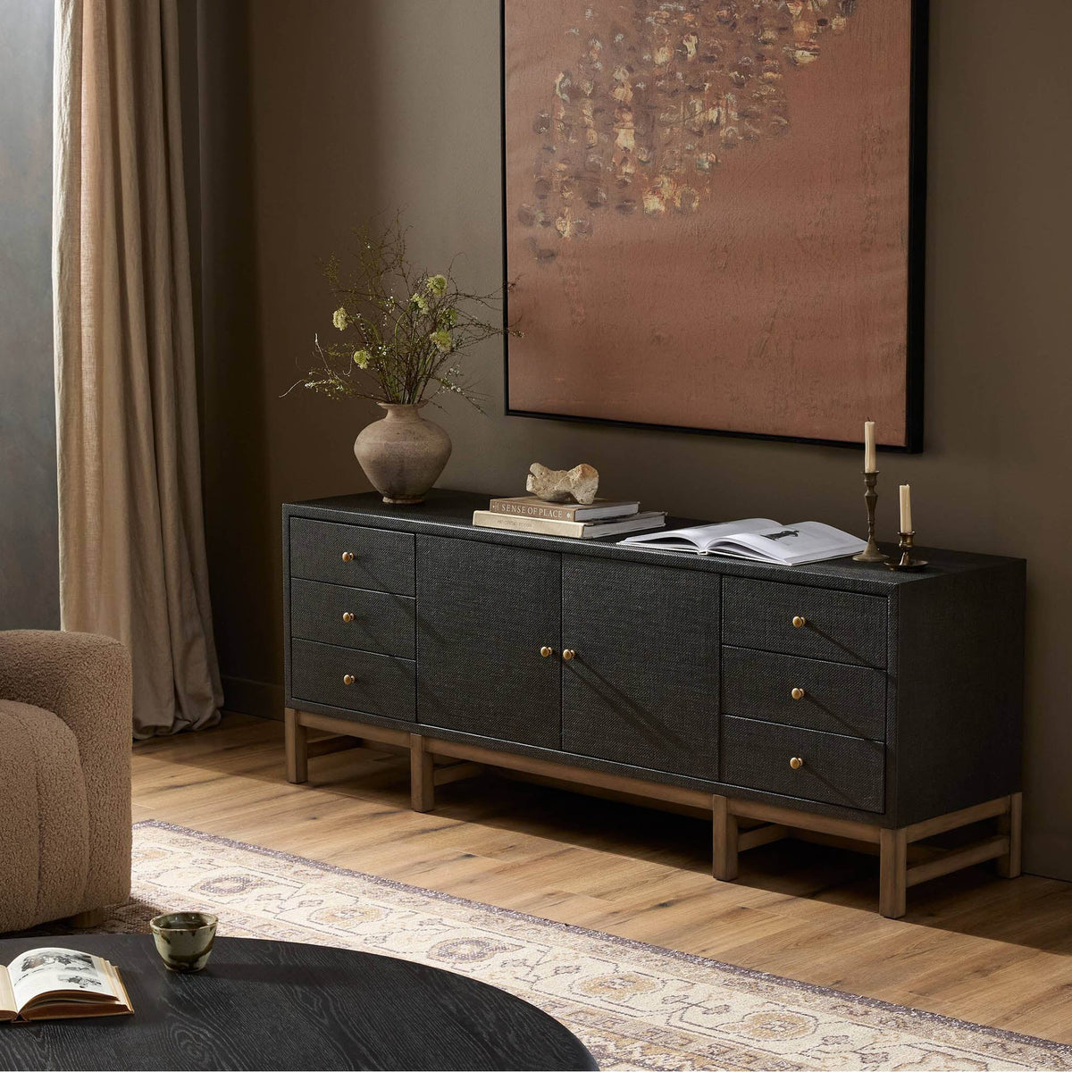 Fiona Media Console - Black Raffia