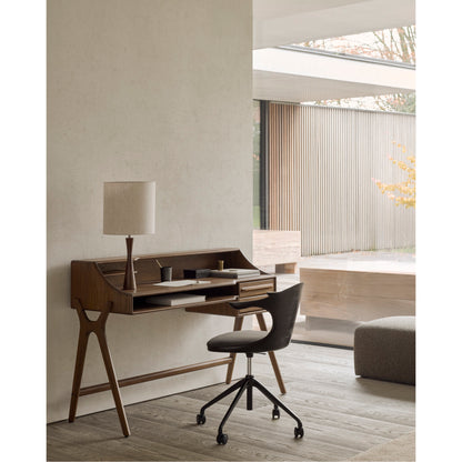 Flow Office Chair - Dark Gray Fabric, Dark Brown Teak, Black Base With Wheels