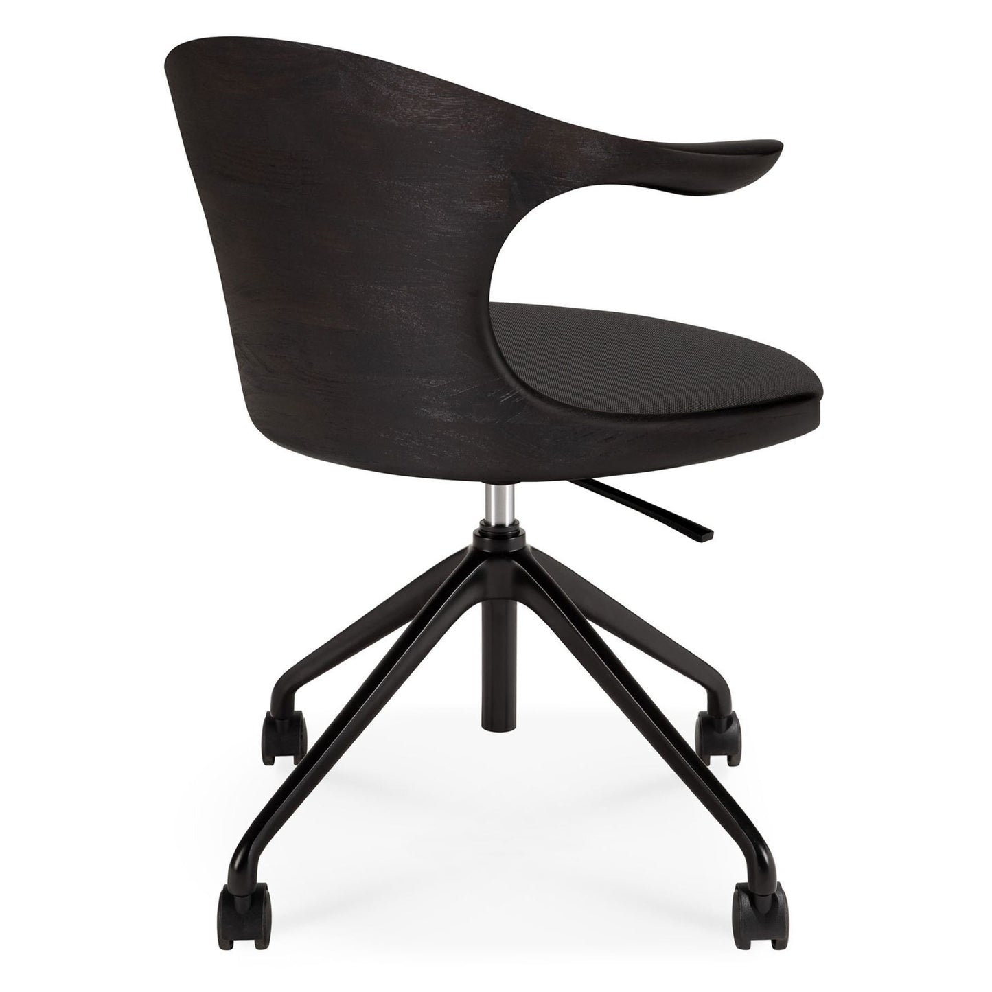 Flow Office Chair - Dark Gray Fabric, Dark Brown Teak, Black Base With Wheels