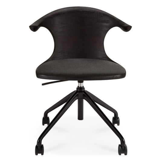 Flow Office Chair - Dark Gray Fabric, Dark Brown Teak, Black Base With Wheels