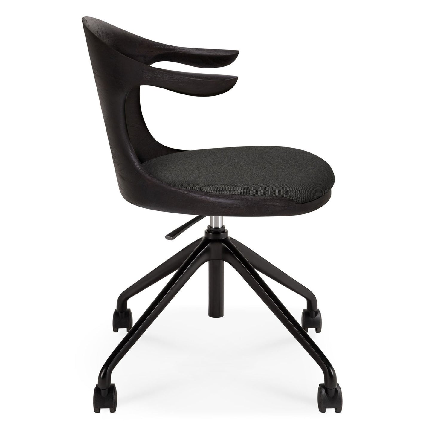 Flow Office Chair - Dark Gray Fabric, Dark Brown Teak, Black Base With Wheels