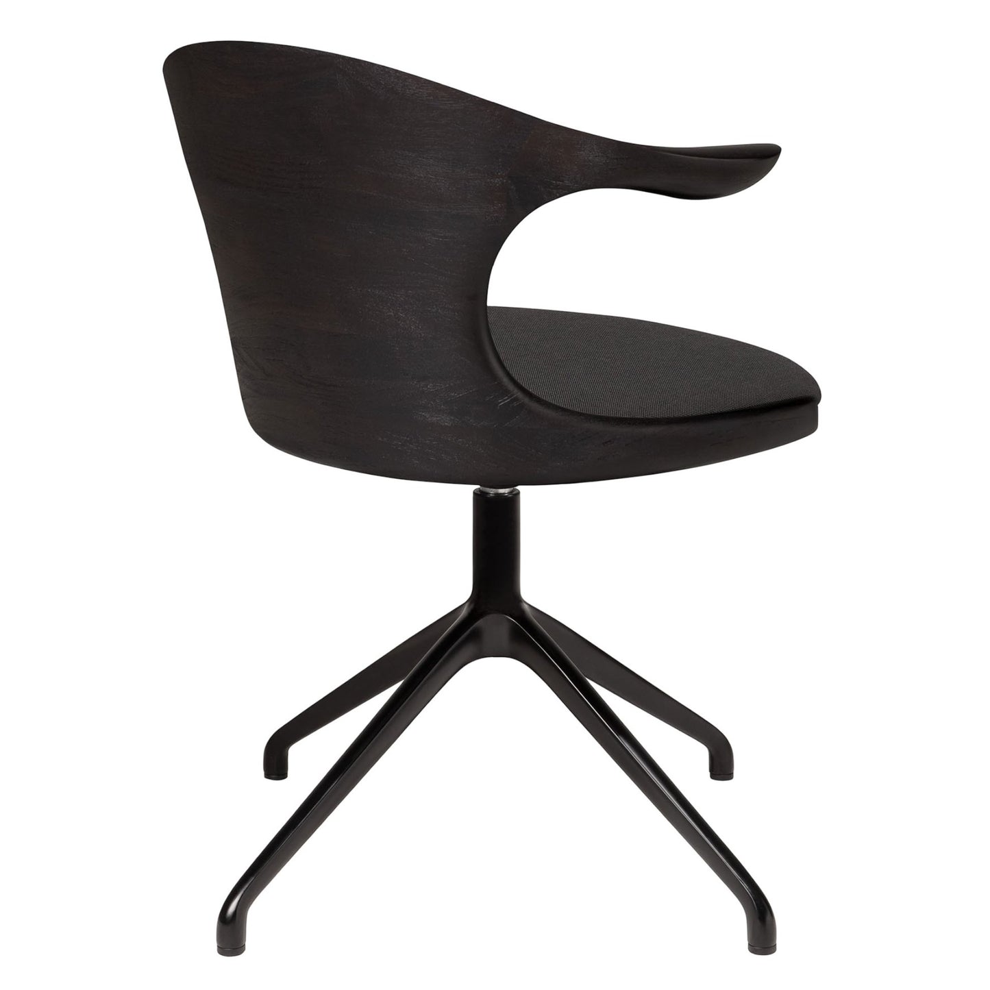 Flow Office Chair - Dark Gray Fabric, Dark Brown Teak, Black Base Without Wheels