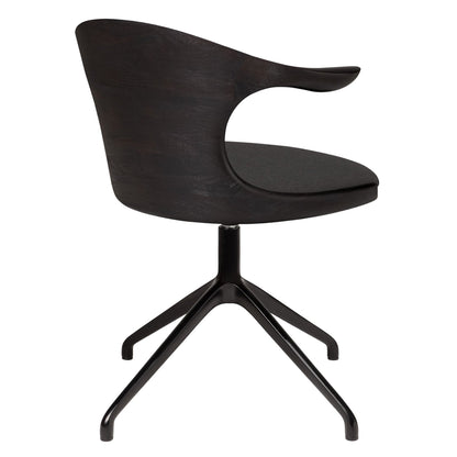Flow Office Chair - Dark Gray Fabric, Dark Brown Teak, Black Base Without Wheels