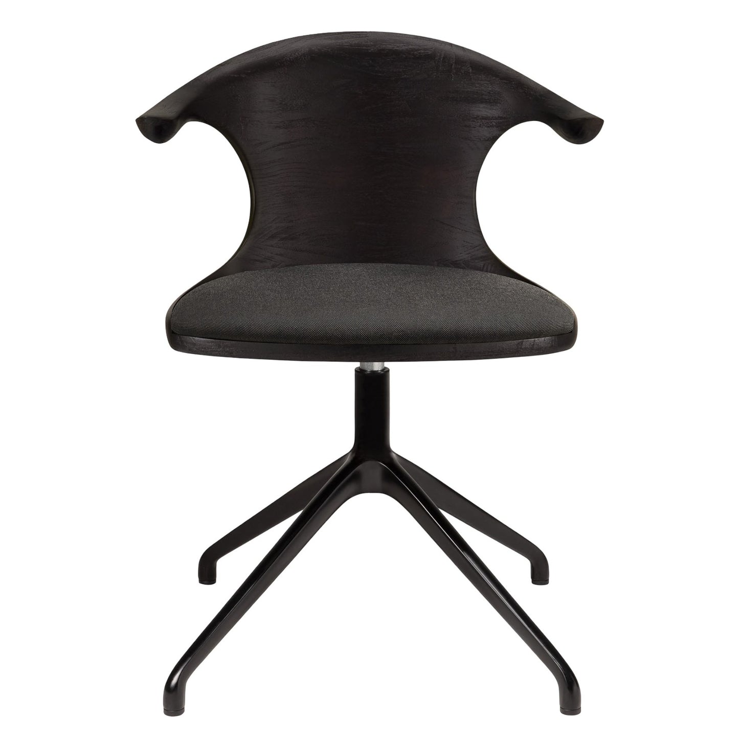 Flow Office Chair - Dark Gray Fabric, Dark Brown Teak, Black Base Without Wheels