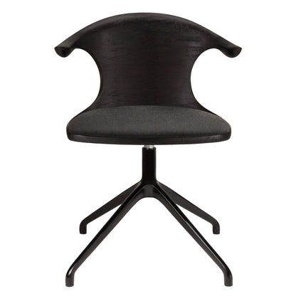 Flow Office Chair - Dark Gray Fabric, Dark Brown Teak, Black Base Without Wheels