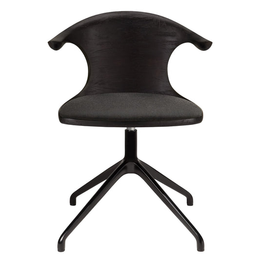 Flow Office Chair - Dark Gray Fabric, Dark Brown Teak, Black Base Without Wheels