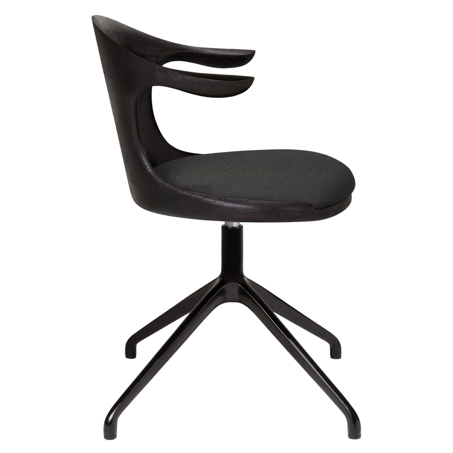 Flow Office Chair - Dark Gray Fabric, Dark Brown Teak, Black Base Without Wheels