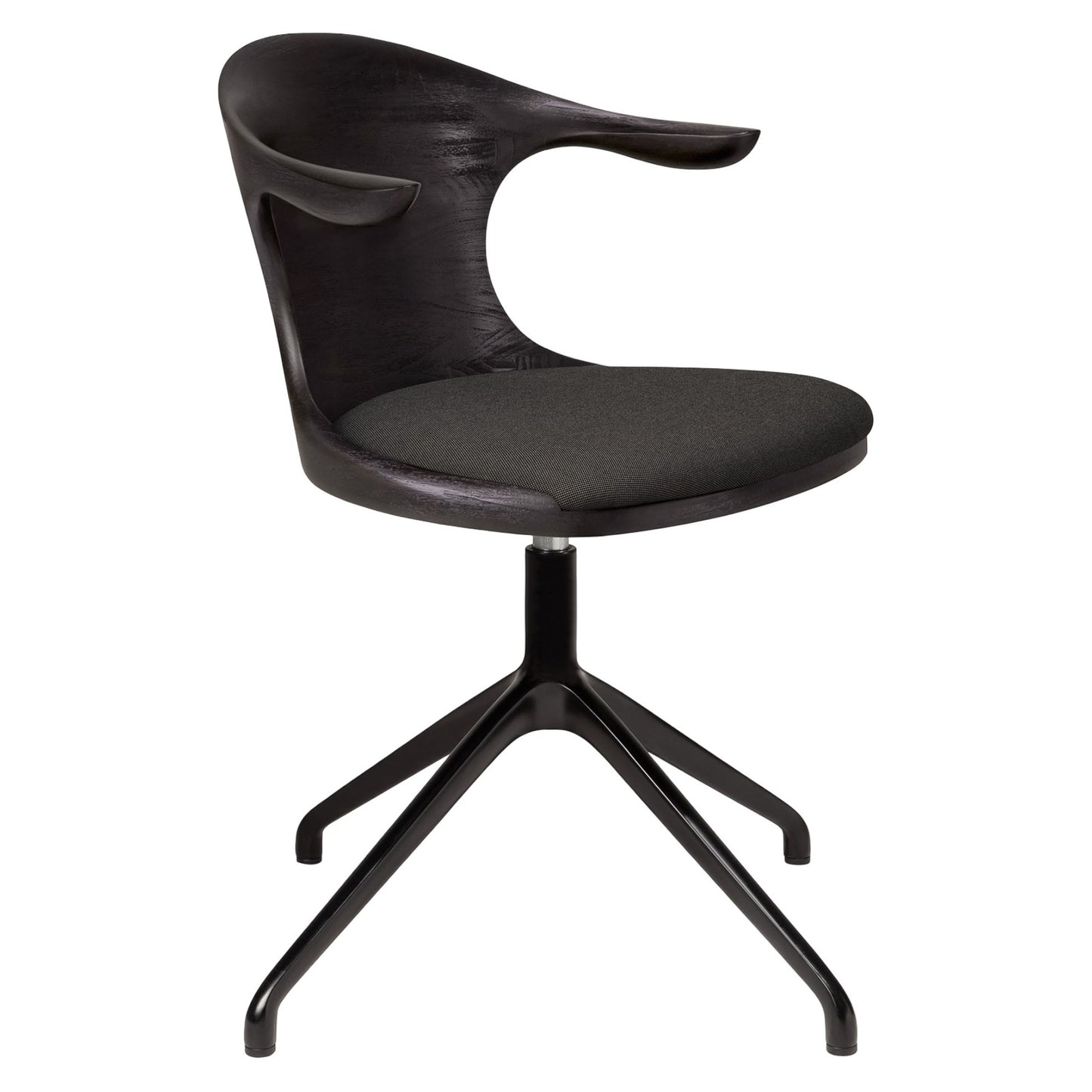 Flow Office Chair - Dark Gray Fabric, Dark Brown Teak, Black Base Without Wheels