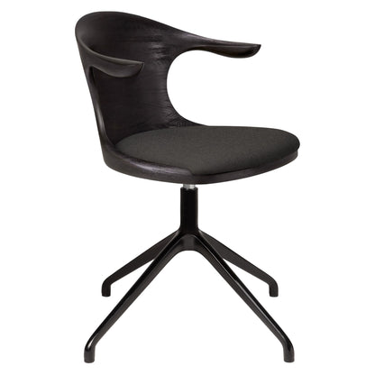 Flow Office Chair - Dark Gray Fabric, Dark Brown Teak, Black Base Without Wheels