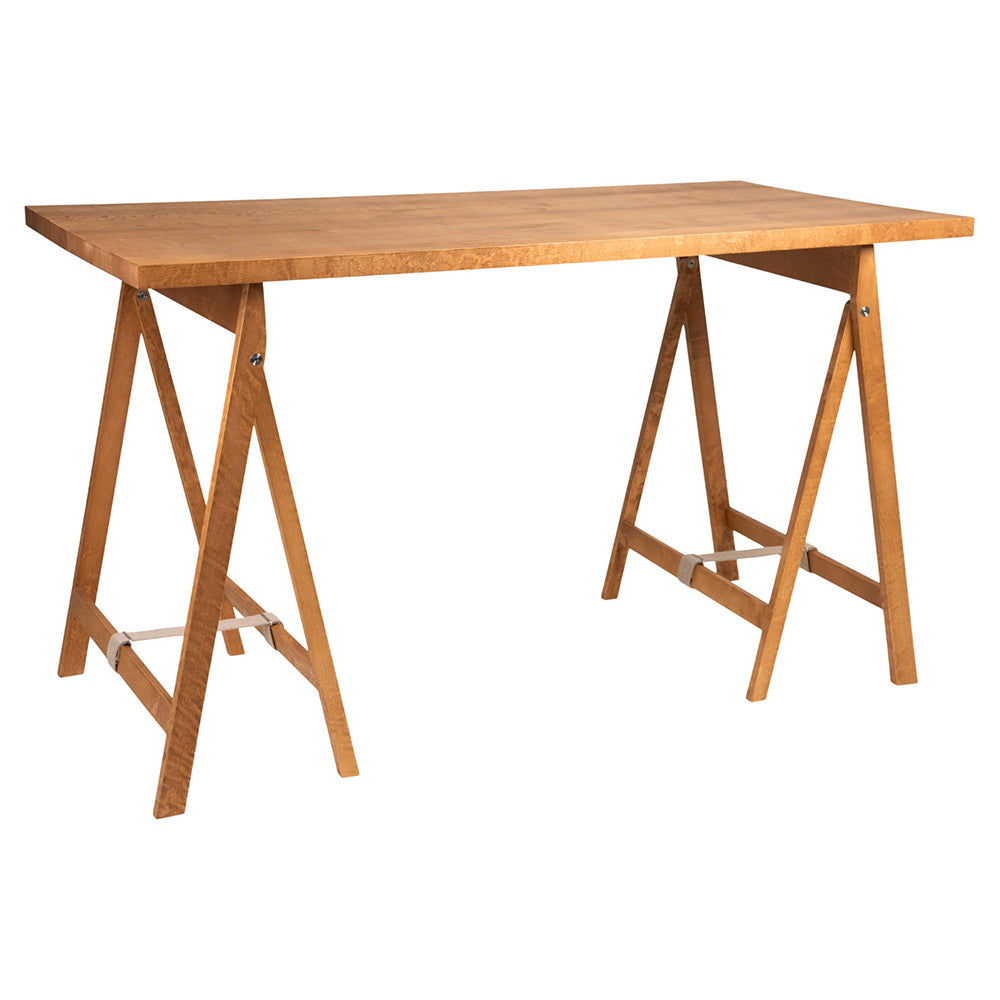 Folding Flat Trestle Table - Warm Brown Birch