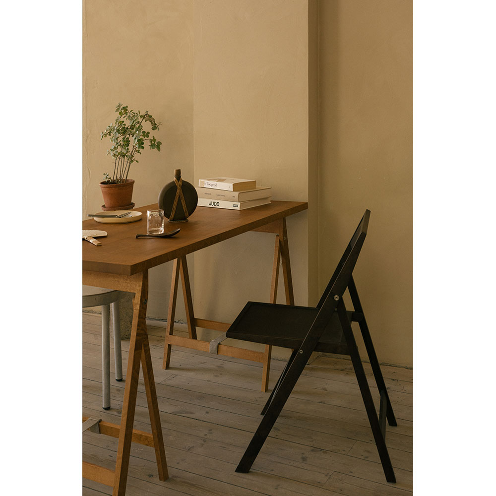 Folding Flat Trestle Table - Warm Brown Birch