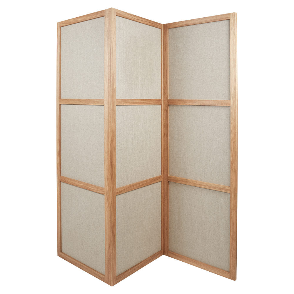 Frame Room Divider - Three Panels, Natural Oak, Linen