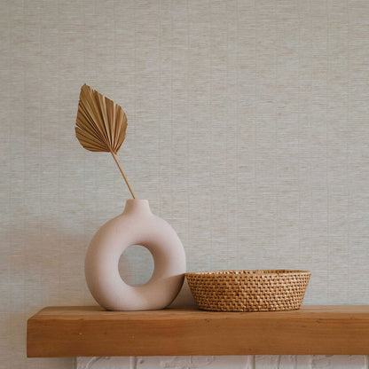 Gathered Stripe Paperweave Wallpaper - Light Beige with Pearl Tipping