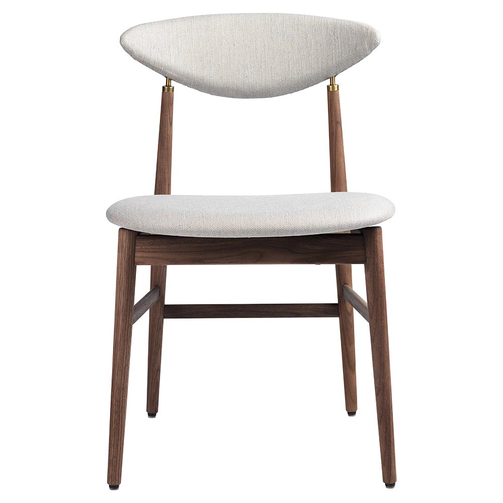 Gent Fully Upholstered Dining Chair - Sinequanon, American Walnut Oiled, Antique Brass