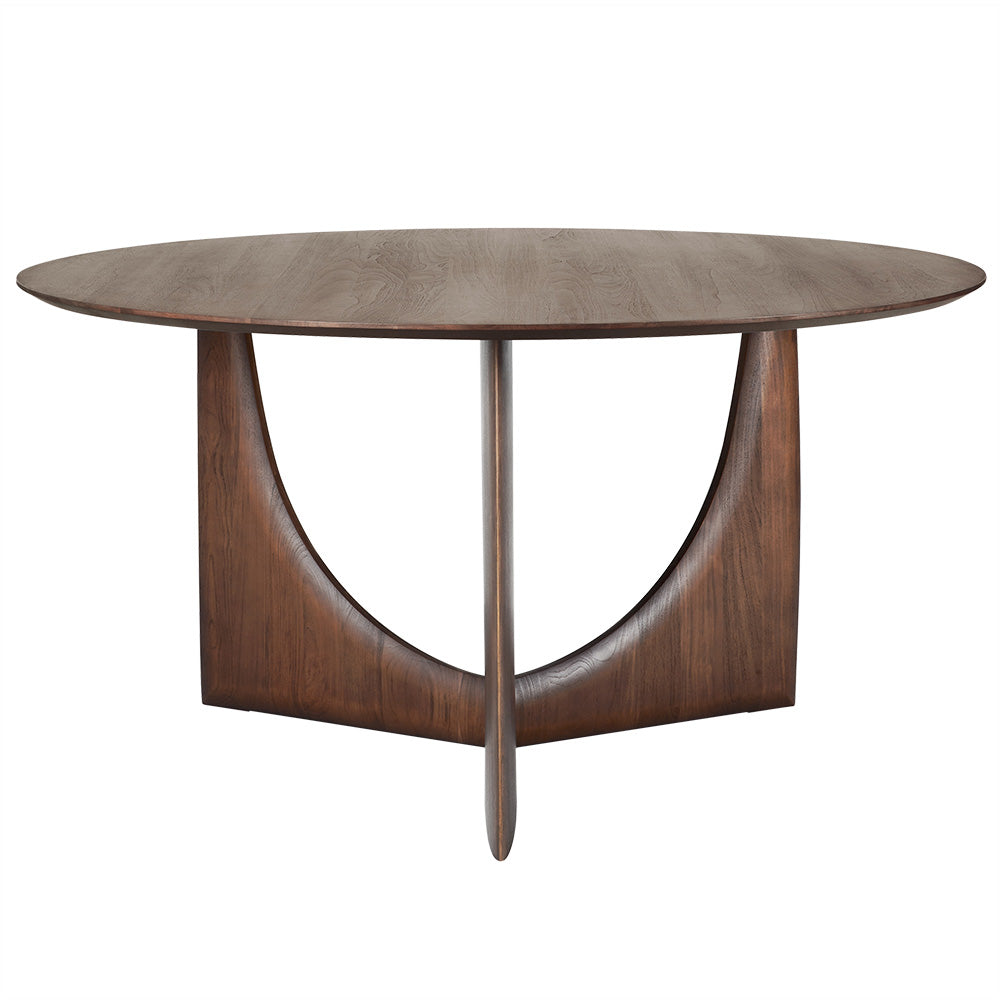 Geometric Round Dining Table – Teak, Brown