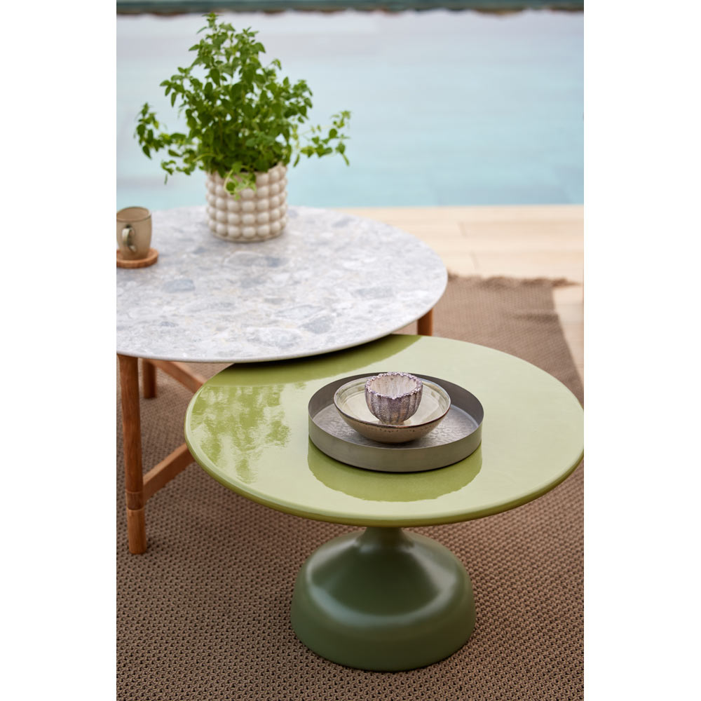 Glaze Large Coffee Table - Taupe Lava Stone Top, Olive Green Aluminum Base