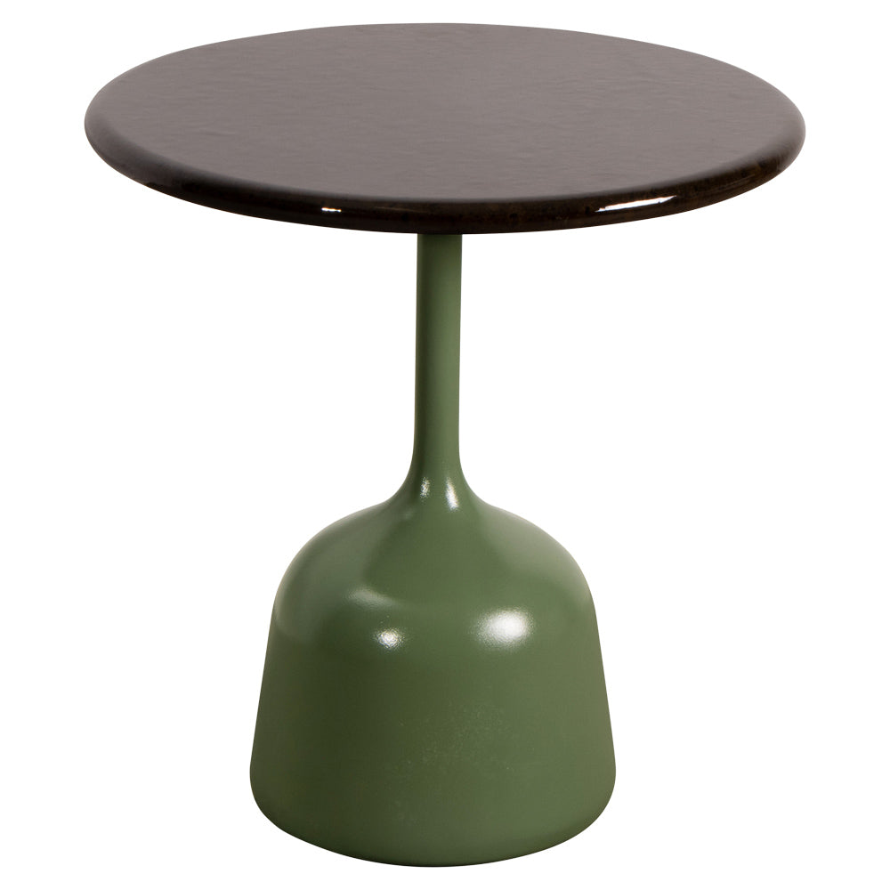 Glaze Small Coffee Table - Black Lava Stone Top, Olive Green Aluminum Base