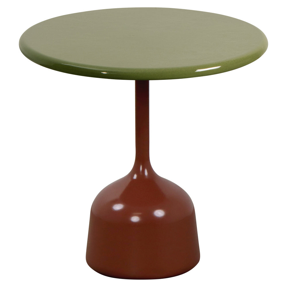 Glaze Small Coffee Table - Green Lava Stone Top, Desert Red Aluminum Base