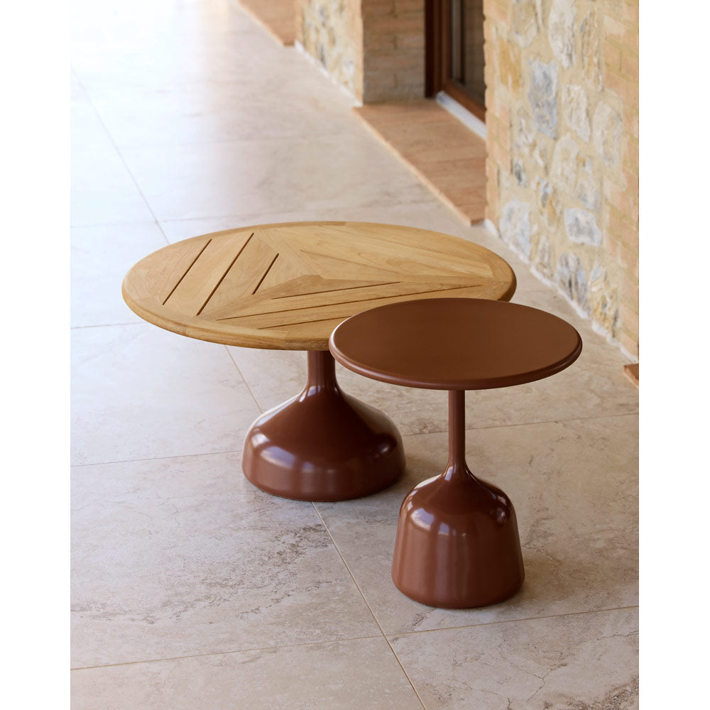 Glaze Small Coffee Table - Teak Geometric Top, Lava Gray Aluminum Base