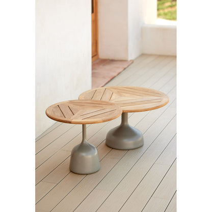 Glaze Small Coffee Table - Teak Geometric Top, Lava Gray Aluminum Base