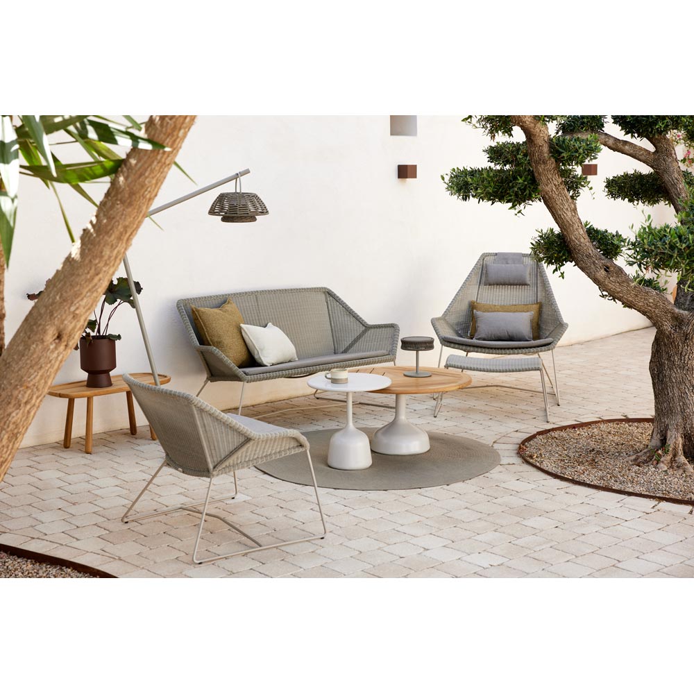 Glaze Small Coffee Table - Teak Geometric Top, Lava Gray Aluminum Base