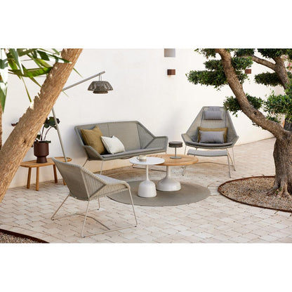 Glaze Small Coffee Table - Teak Geometric Top, Lava Gray Aluminum Base