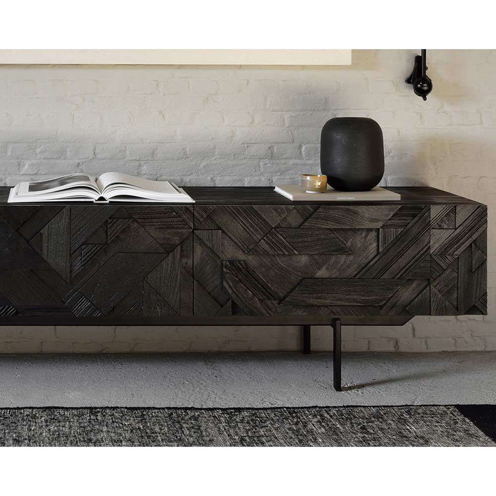 Graphic TV Cupboard - Black Teak, 2 Drawers