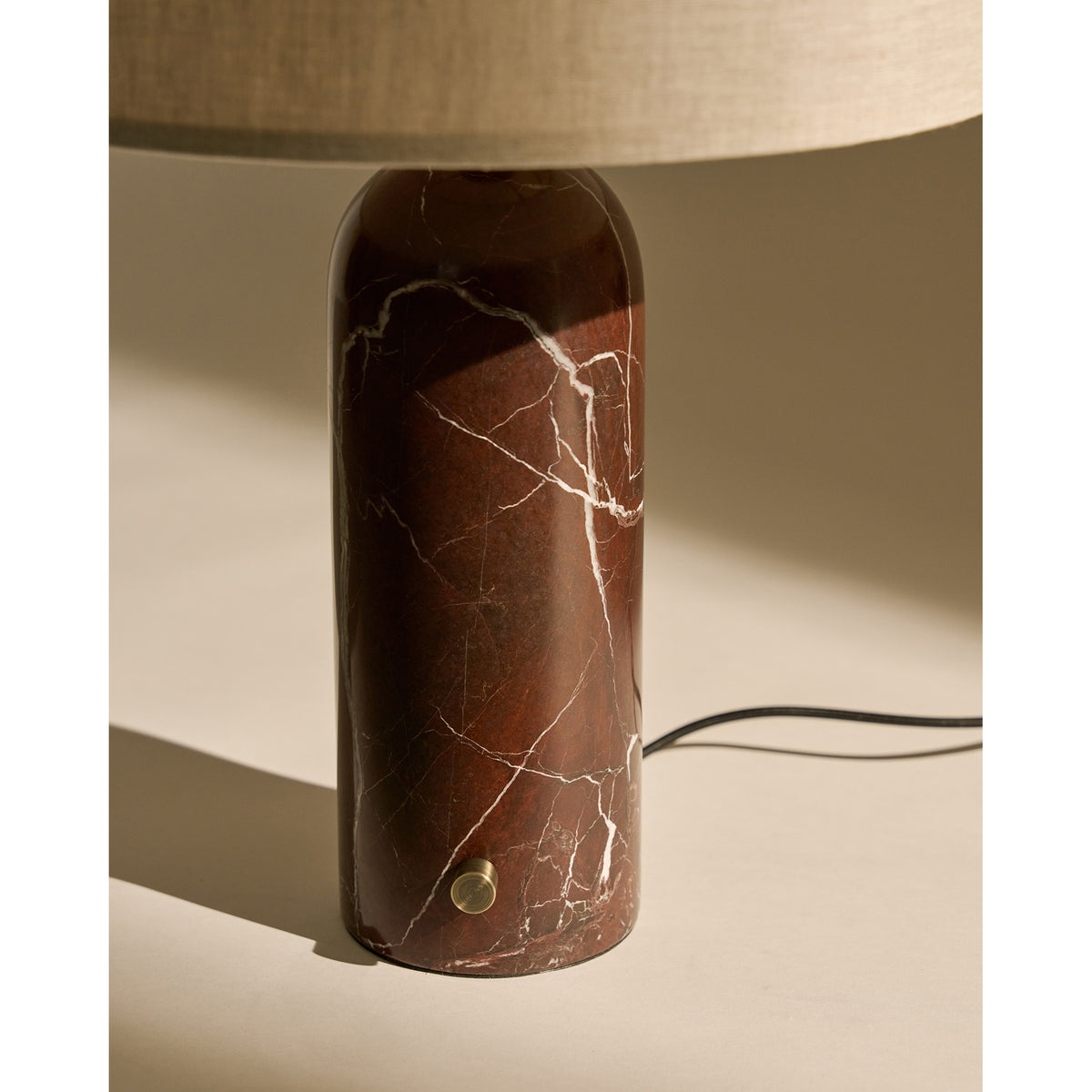 Gravity Table Lamp - Maroon Marble, Canvas Shade