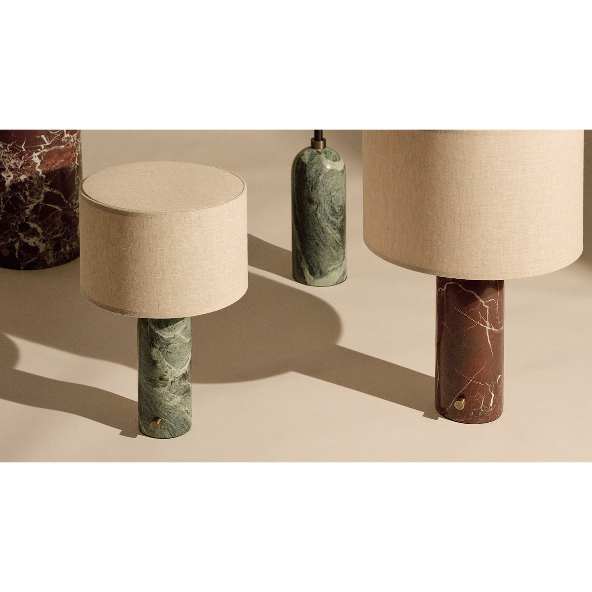 Gravity Table Lamp - Maroon Marble, Canvas Shade