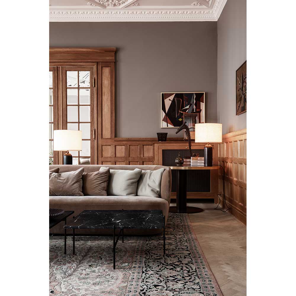 Gravity Table Lamp - Blackened Steel, White Shade