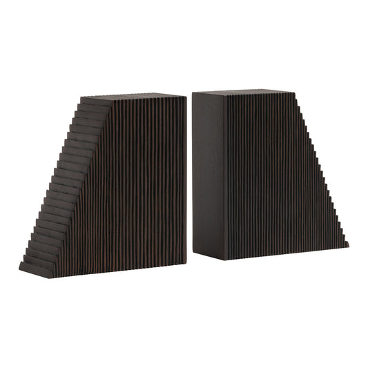 Grooves Book Ends - Dark Brown Mahogany