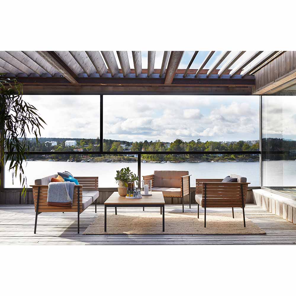 Haringe Rectangular Lounge Table - Teak, Black Stainless Steel Frame