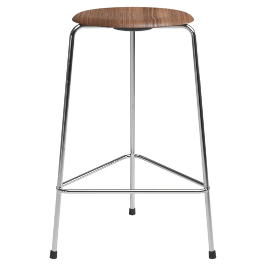 High Dot Stool 3 Legs - Walnut, Chrome Base