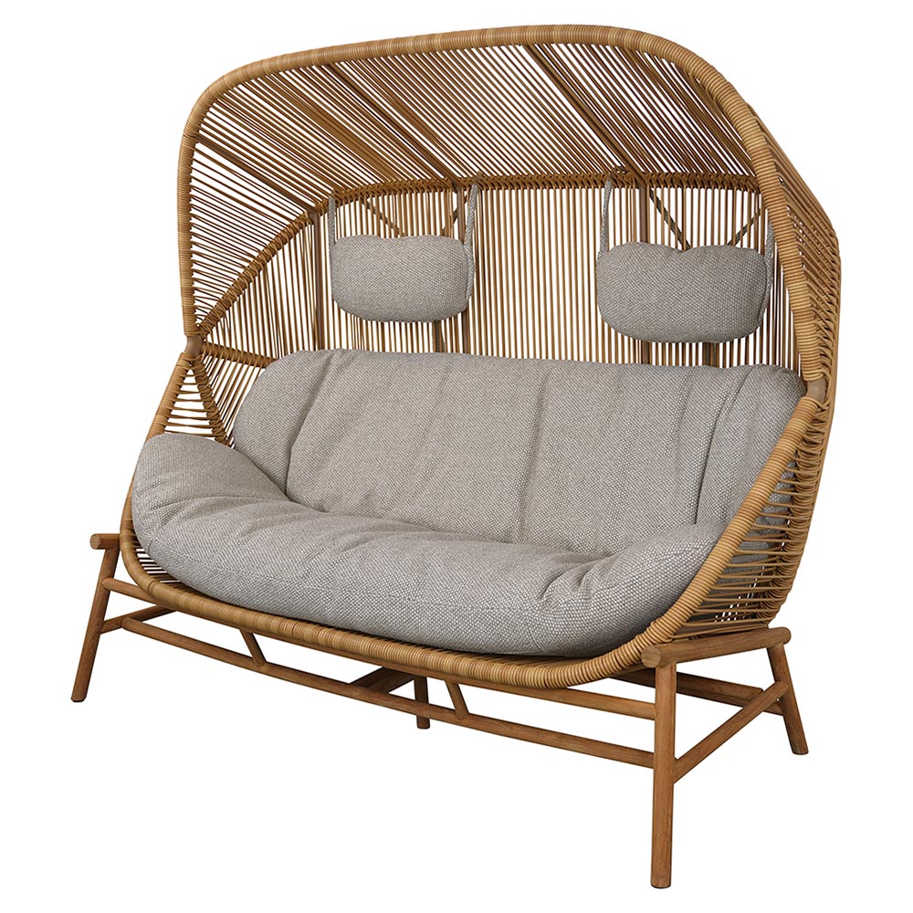 Hive Outdoor 2 Seater Sofa - Light Brown Cushions, Teak Base