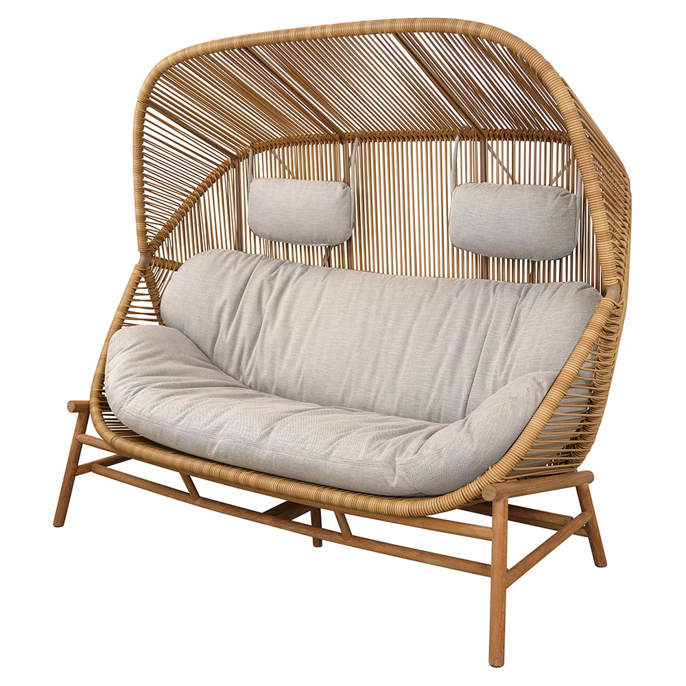 Hive Outdoor 2 Seater Sofa - Sand Cushions, Teak Base