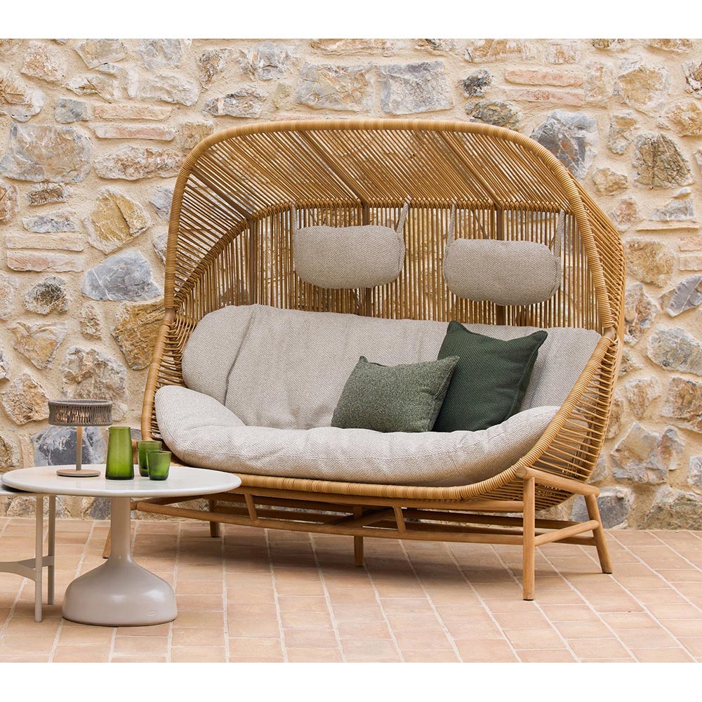 Hive Outdoor 2 Seater Sofa - Sand Cushions, Teak Base