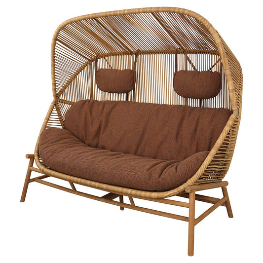 Hive Outdoor 2 Seater Sofa - Umber Brown Cushions, Teak Base