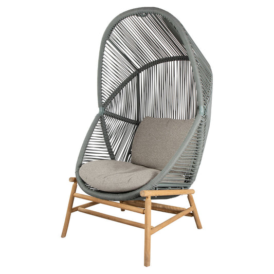 Hive Outdoor Chair - Desert Sand Cushions, Dusty Green Weave Chair, Teak Base