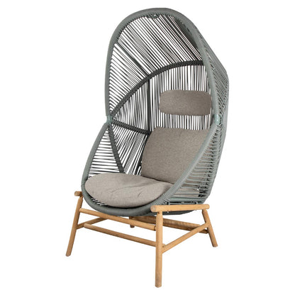 Hive Outdoor Chair - Desert Sand Cushions, Dusty Green Weave Chair, Teak Base