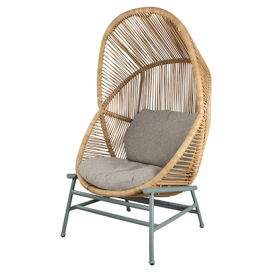 Hive Outdoor Chair - Desert Sand Cushions, Natural Weave Chair, Dusty Green Aluminum Base