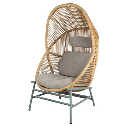 Hive Outdoor Chair - Desert Sand Cushions, Natural Weave Chair, Dusty Green Aluminum Base
