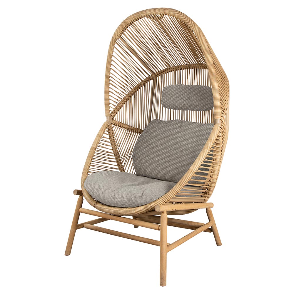 Hive Outdoor Chair - Desert Sand Cushions, Natural Weave Chair, Teak Base