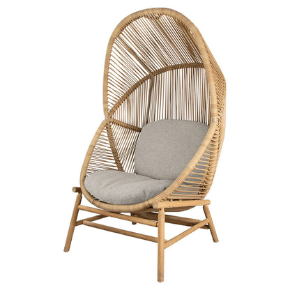 Hive Outdoor Chair - Light Brown Cushions, Natural Weave Chair, Teak Base