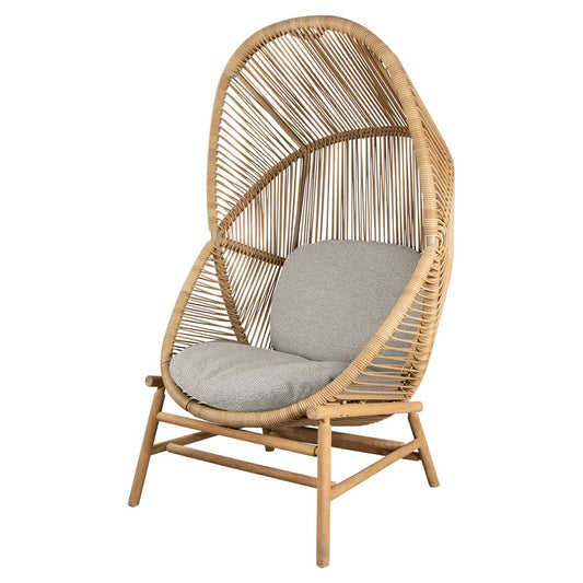 Hive Outdoor Chair - Light Brown Cushions, Natural Weave Chair, Teak Base