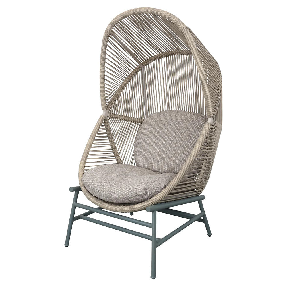Hive Outdoor Chair - Light Brown Cushions, Sand Weave Chair, Dusty Green Aluminum Base