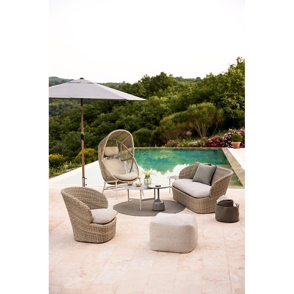 Hive Outdoor Chair - Light Brown Cushions, Sand Weave Chair, Dusty Green Aluminum Base