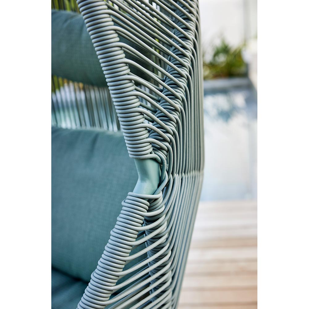 Hive Outdoor Chair - Light Brown Cushions, Sand Weave Chair, Taupe Rope Suspension